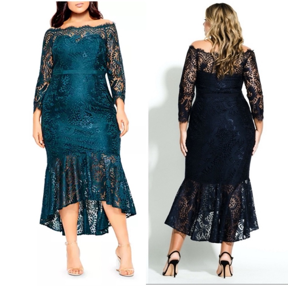 City Chic Estella Lace Dress BLACK or EMERALD NEW